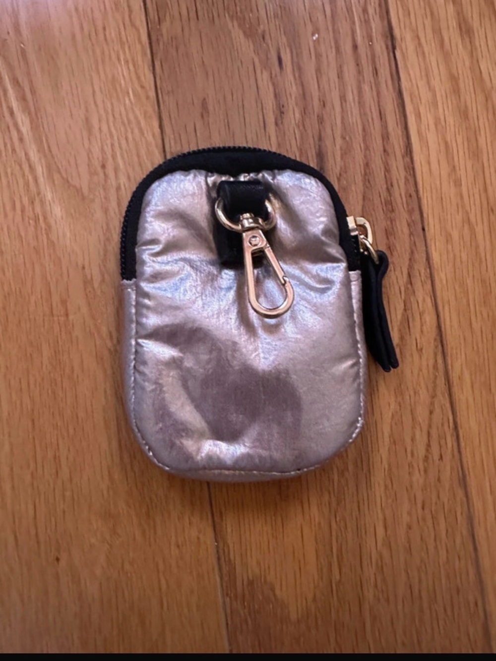 Metallic Silver Keyring Phone Accessory Pouch with Gold Clip